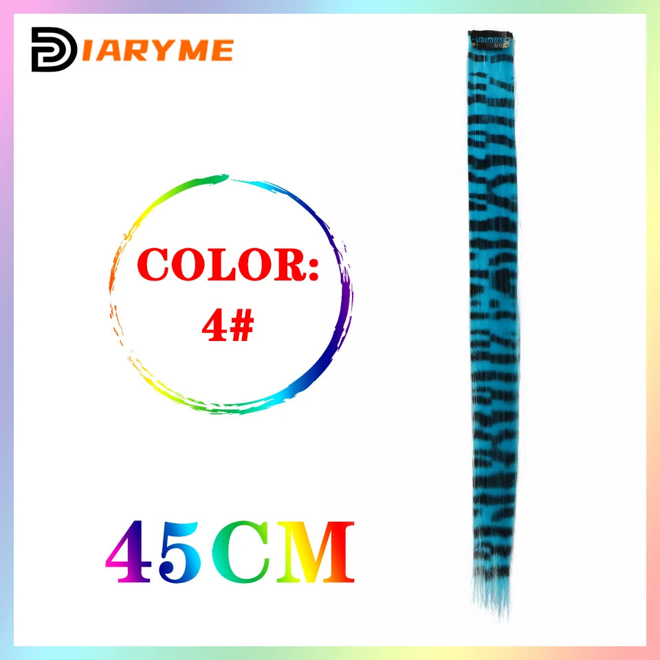 Colorful curly synthetic hair extensions for girls, long clip-in hairpiece, multicolored party strands, wig piece, for women and children