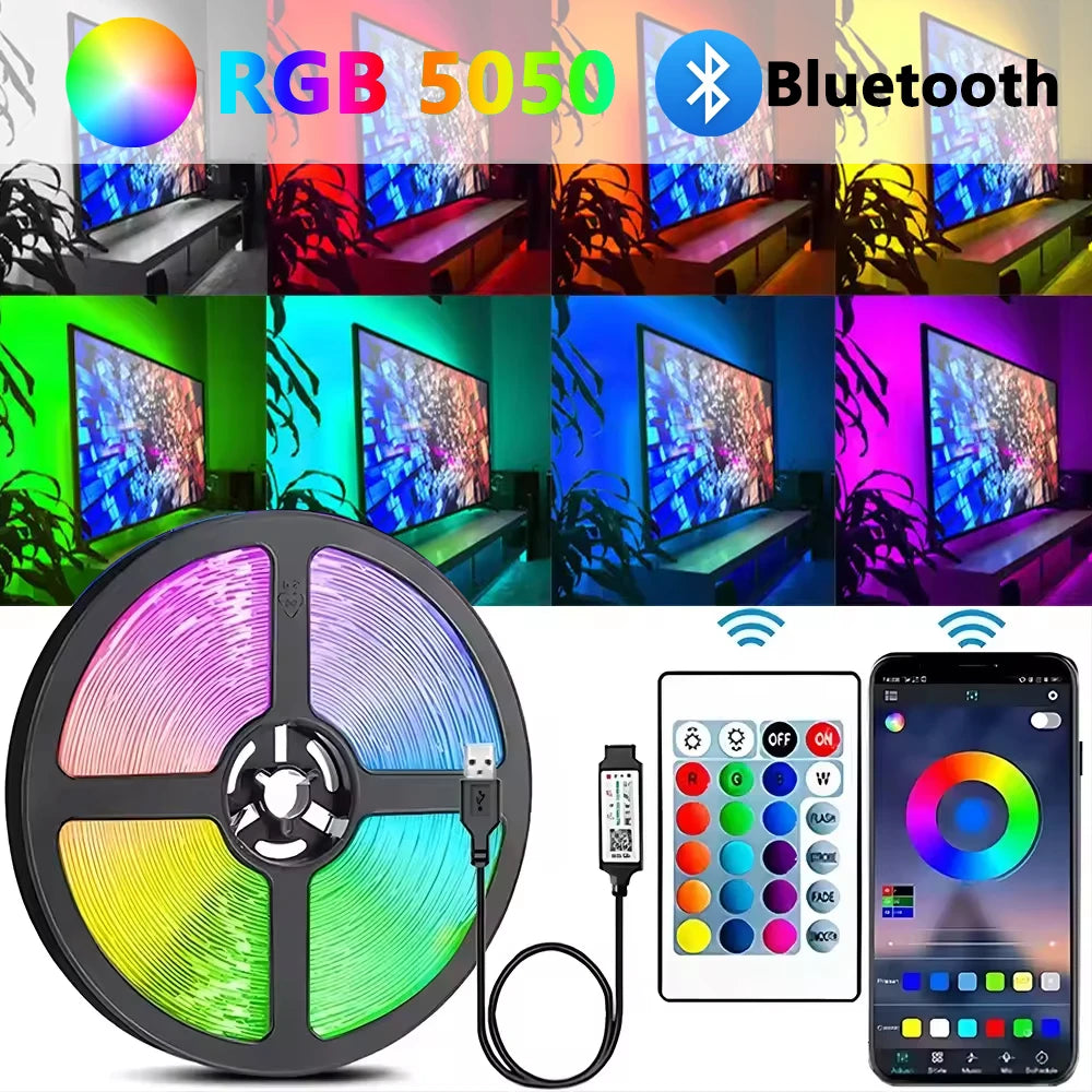 Bande Lumineuse LED RVB avec Contrôle Bluetooth, USB 5V, Rétro-Éclairage TV, Décoration de ix, Mariage