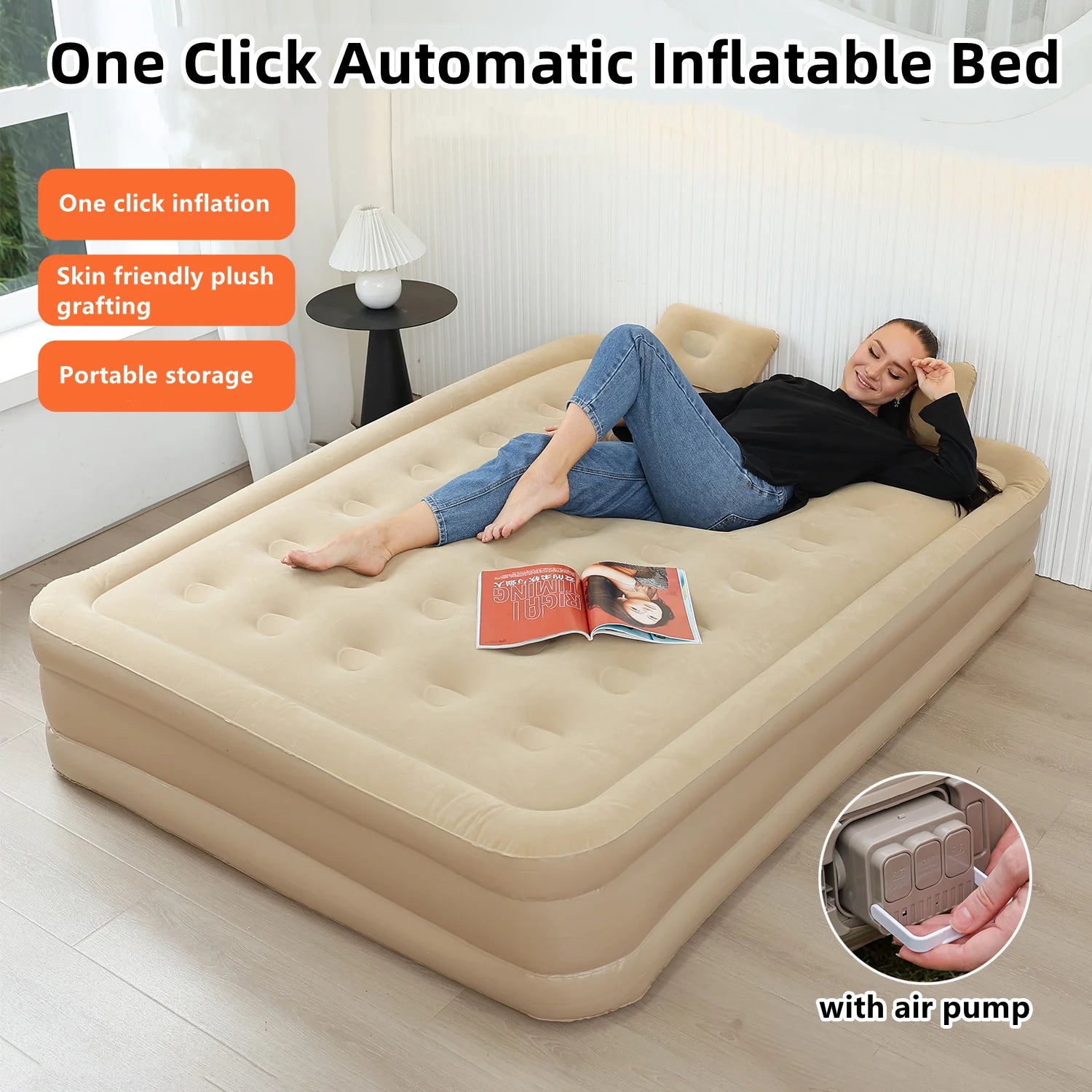 Matelas pneumatique intérieur tapis de Glamping matelas de couchage gonflable en PVC tapis de lit de Camping de luxe pour 2 personnes tapis épais à pompe intégrée