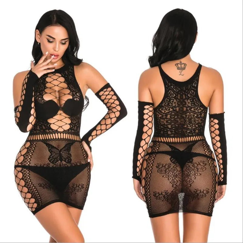 Sexy femmes résille licou robe dos nu coupe basse serré crayon robe mignonne grande taille Mini robe boîte de nuit robe de danse Beatchwear