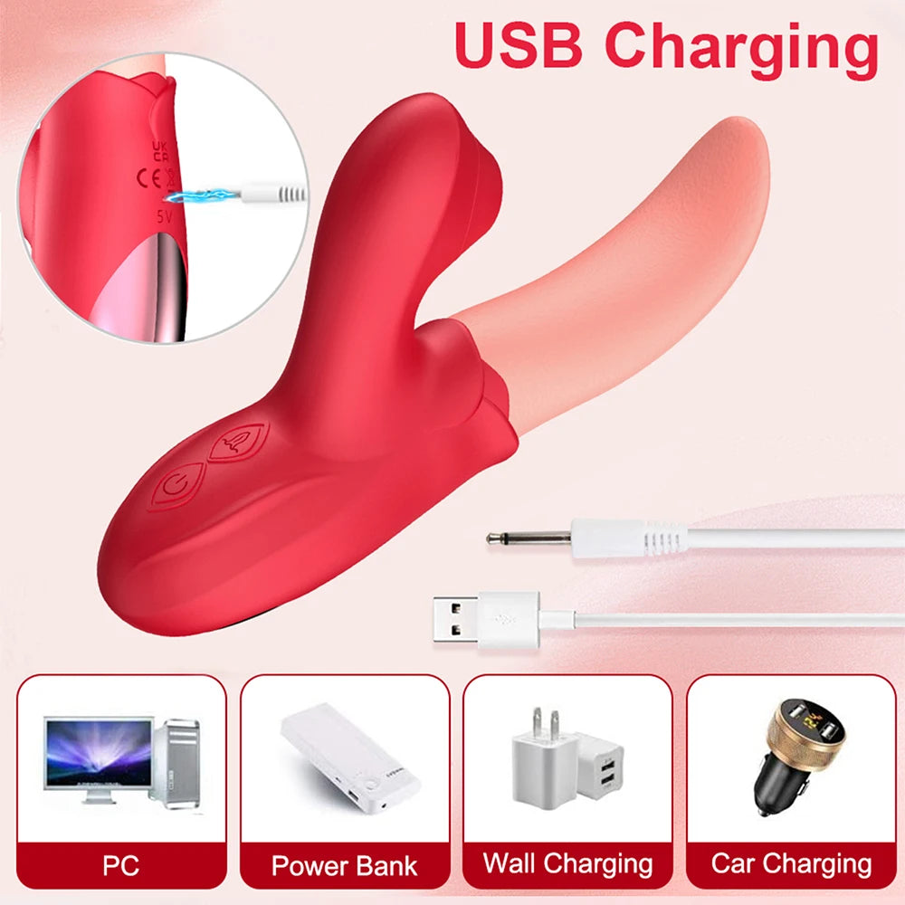 Vibromasseur puissant pour lécher la langue, jouet sexuel pour adulte pour femmes, Masturbation féminine, point G, stimulateur de mamelon, vagin et Clitoris