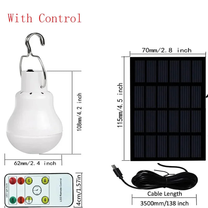 LED solar lamp, waterproof outdoor bulb, portable solar garden hanging hiking fishing emergency lights