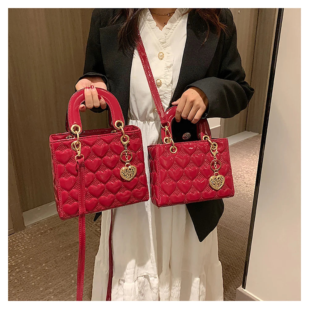 Red Love - Women's Patent Leather Handbag, Glossy Surface, High-End Design, Wedding Cuff Bag, Striking Shoulder Bag, New Fashion 
