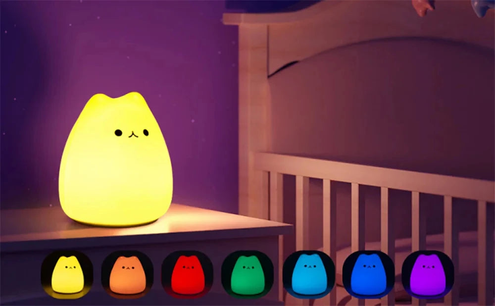 Veilleuse chat pour enfants lampe de nuit mignonne pour pépinière Squishy Silicone chat tactile lumières Portable cadeau pour enfants bébé enfants