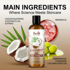 Huile de coco pour massage corporel, huile essentielle riche en extrait d'huile de noix de coco, peut être utilisée pour le massage corporel, parfum durable