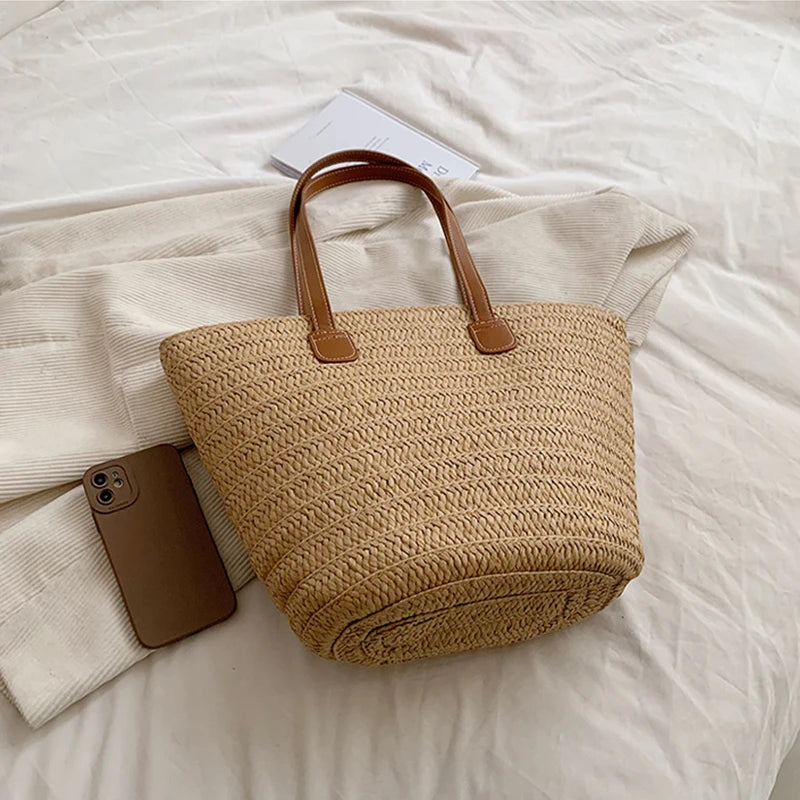 Sac à bandoulière de grande capacité pour femmes, panier tissé en paille d'été, sac à main de luxe de styliste, sac de plage, fourre-tout de shopping Bali