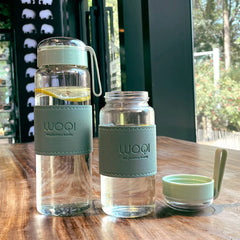 Bouteille en verre Portable de 340ML et 480ML, mignonne, résistante à la chaleur, pour boire de l'eau froide, du jus de thé, avec couvercle à vis, filet filtrant facile à transporter