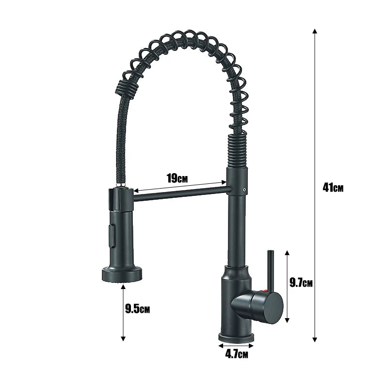 Robinets de cuisine extractibles à ressort, tête de pulvérisation, robinet d'eau chaude et froide, Rotation en acier inoxydable, mitigeur de cuisine, grue
