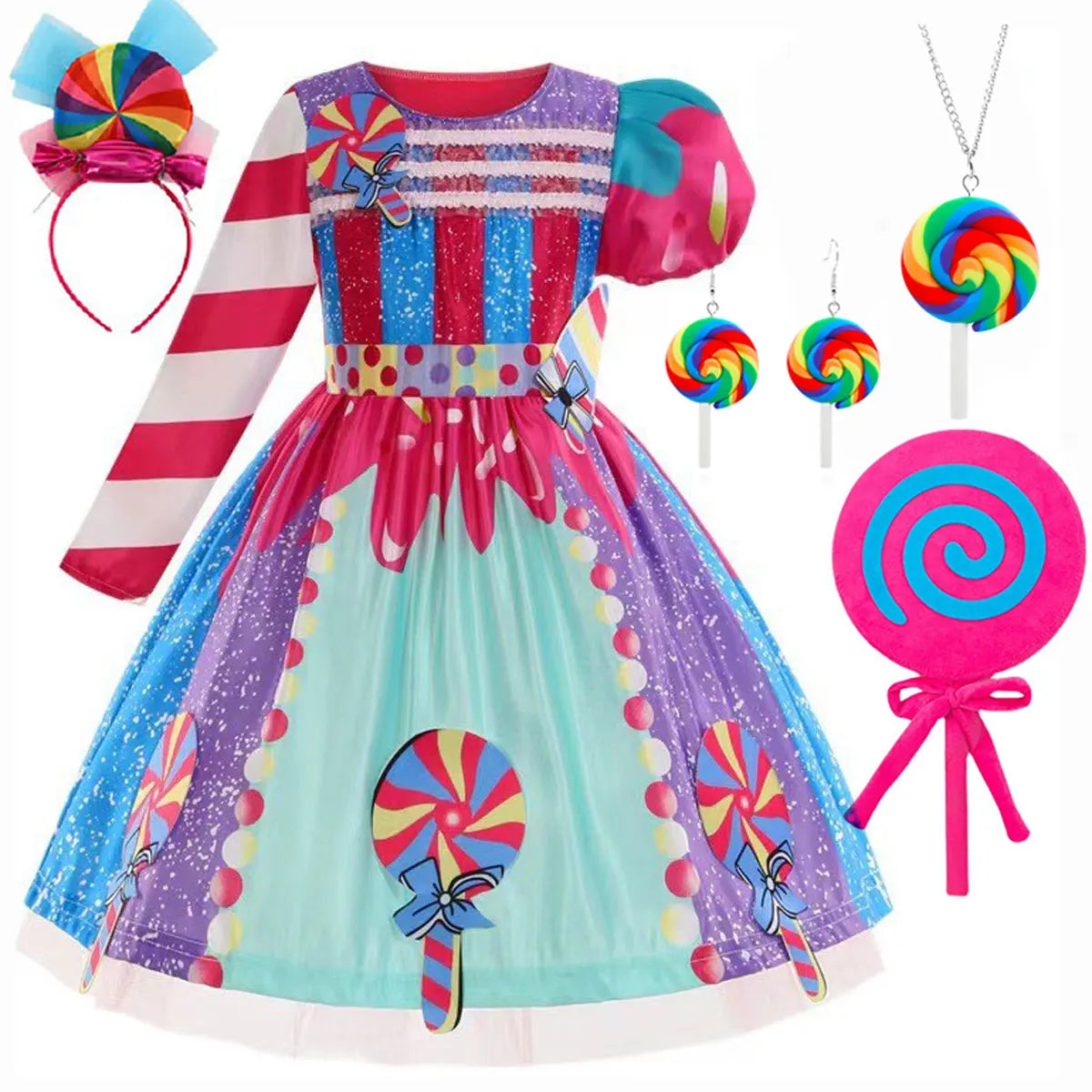 Robe sucette sucette pour filles, costume de carnaval, costume d'anniversaire pour petits enfants, tutu arc-en-ciel de paupières, vêtements de mariage pour enfants, bonbons doux, nouveau