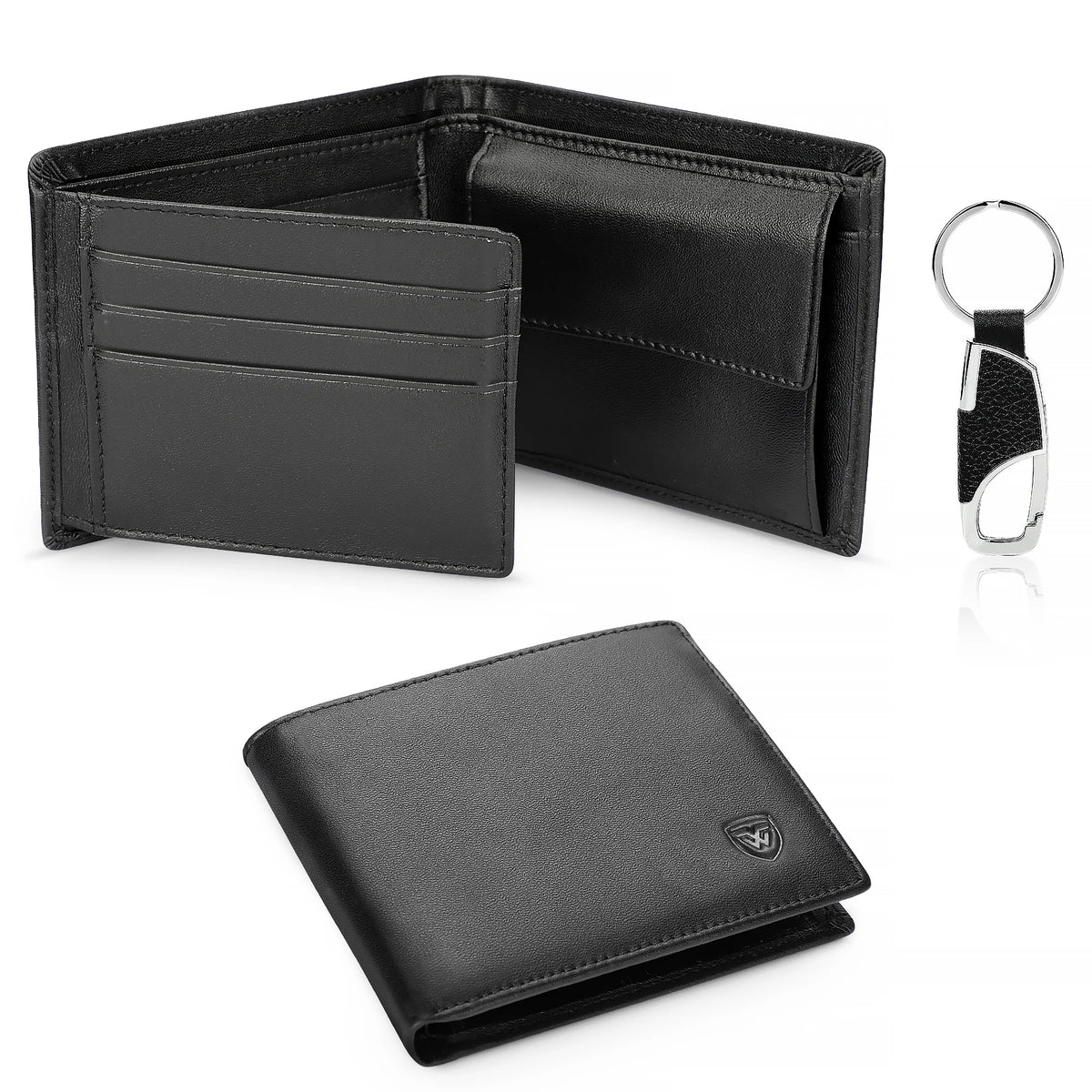 Portefeuille en cuir véritable pour hommes, classique, noir, souple, poche pour monnaie, porte-carte de crédit