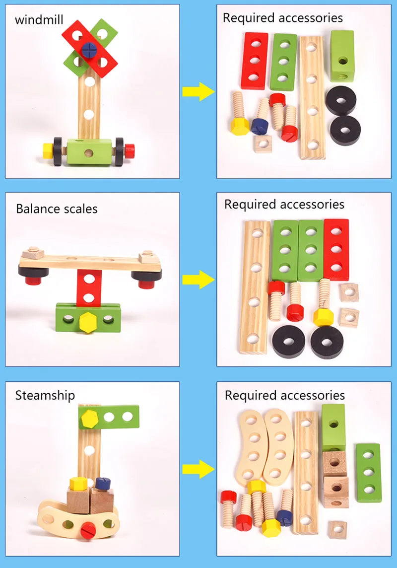 Jouets éducatifs Montessori pour enfants, boîte à outils en plastique et bois, ensemble de jeu de Simulation, assemblage de vis d'écrou, outil de charpentier de Simulation