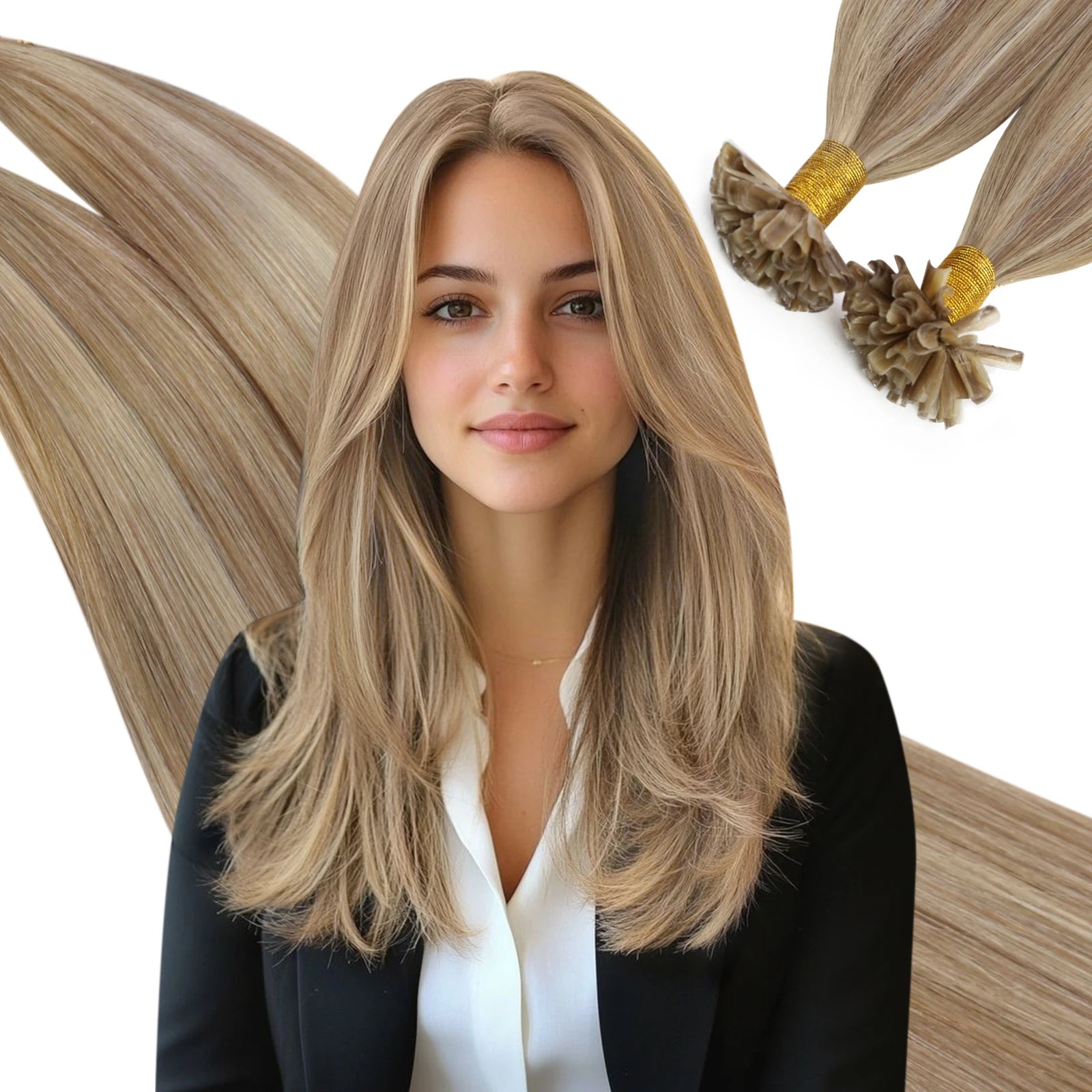 Ugeat U-Tip Human Hair Extensions 1g/s U-Tip Hair for Women 14-24" Pre-Glued Hair Extensions 50g/100g Keratin Tip Hair