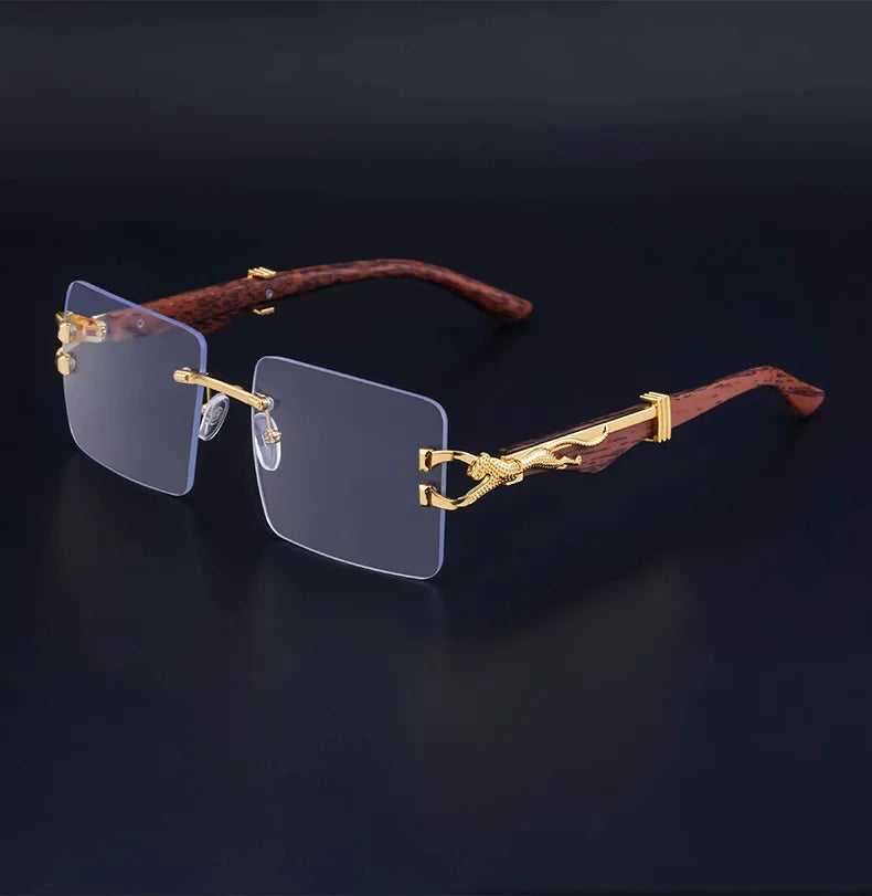 Frameless square wooden sunglasses for men and women, vintage, fashionable, luxury, retro, 2023