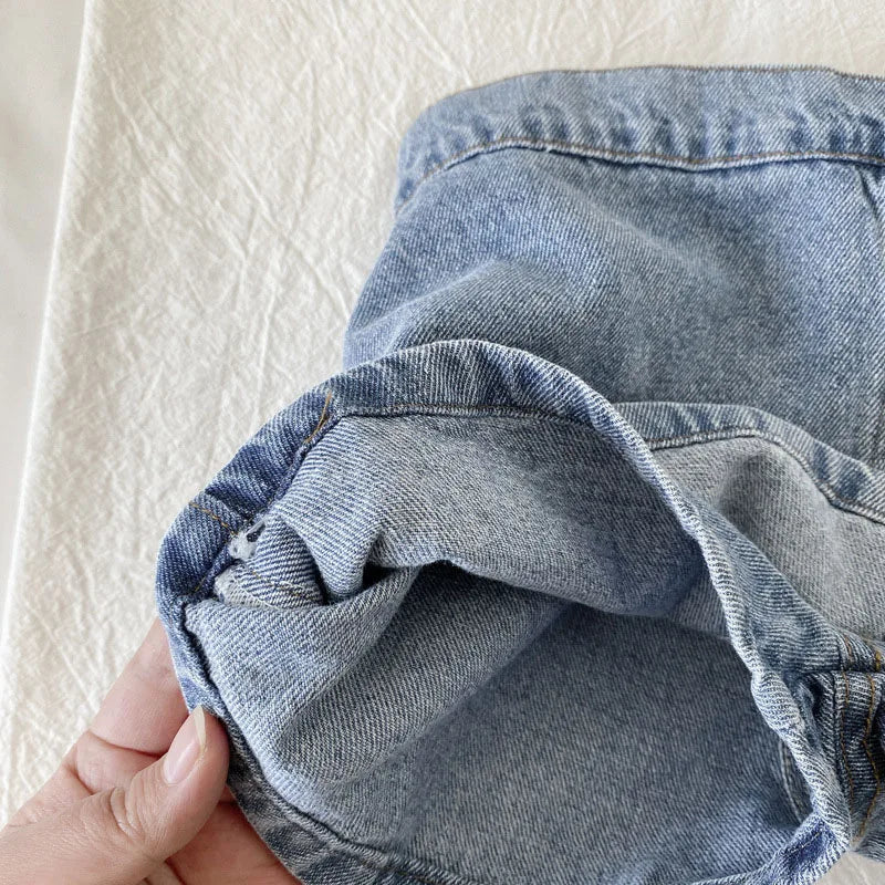 Mode coréenne nouvel été enfants fille jupe short solide taille élastique bouton doux Denim Culotte enfants vêtements polyvalents
