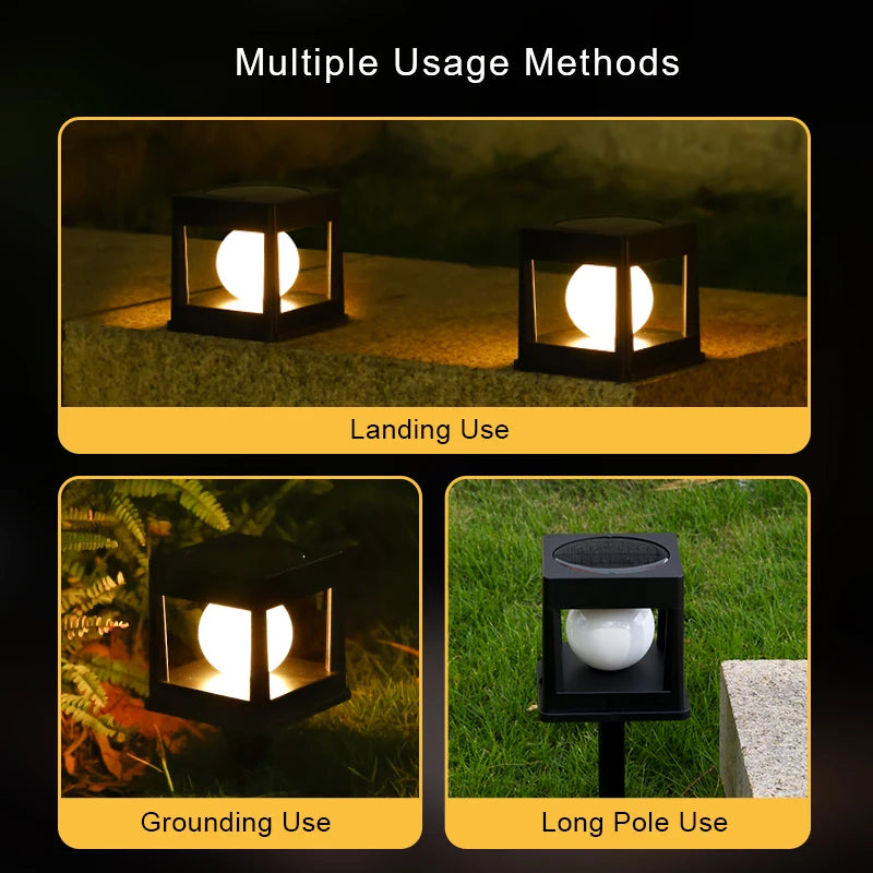 2-LED outdoor solar light, waterproof pillar lights, capital lights, for yards, lawns, walkways, gardens, camping.