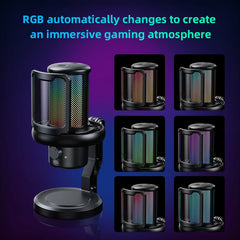 Microphone USB pour PC, Microphone de jeu RGB avec sortie casque et bouton tactile muet, suppression du bruit pour l'enregistrement de Streami