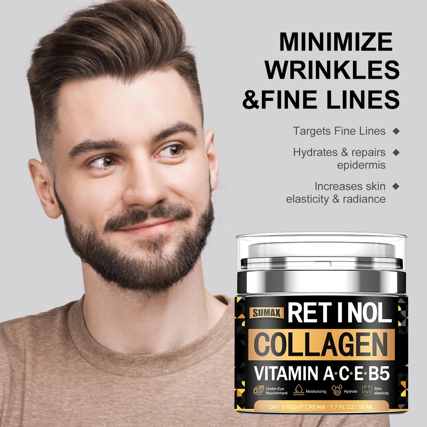 Crème anti-rides au rétinol instantané pour hommes, crème raffermissante au collagène, hydratante, blanchissante, vitamine C, produits éclaircissants pour la peau, 50ML
