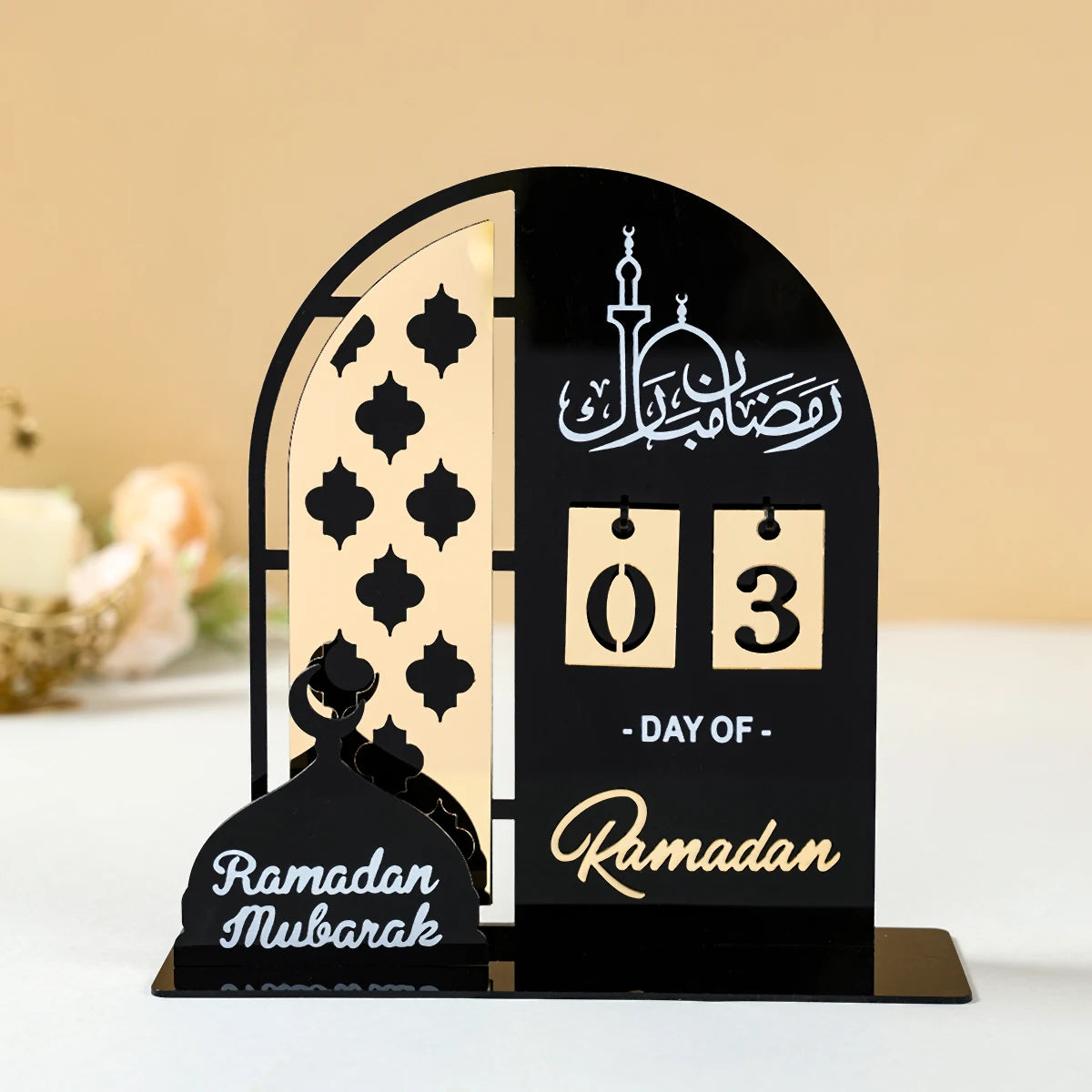 Calendrier de compte à rebours en acrylique pour Ramadan, ornements, cadeaux Eid Mubarak, décor pour la maison, fournitures de fête musulmane islamique 2025 Kareem