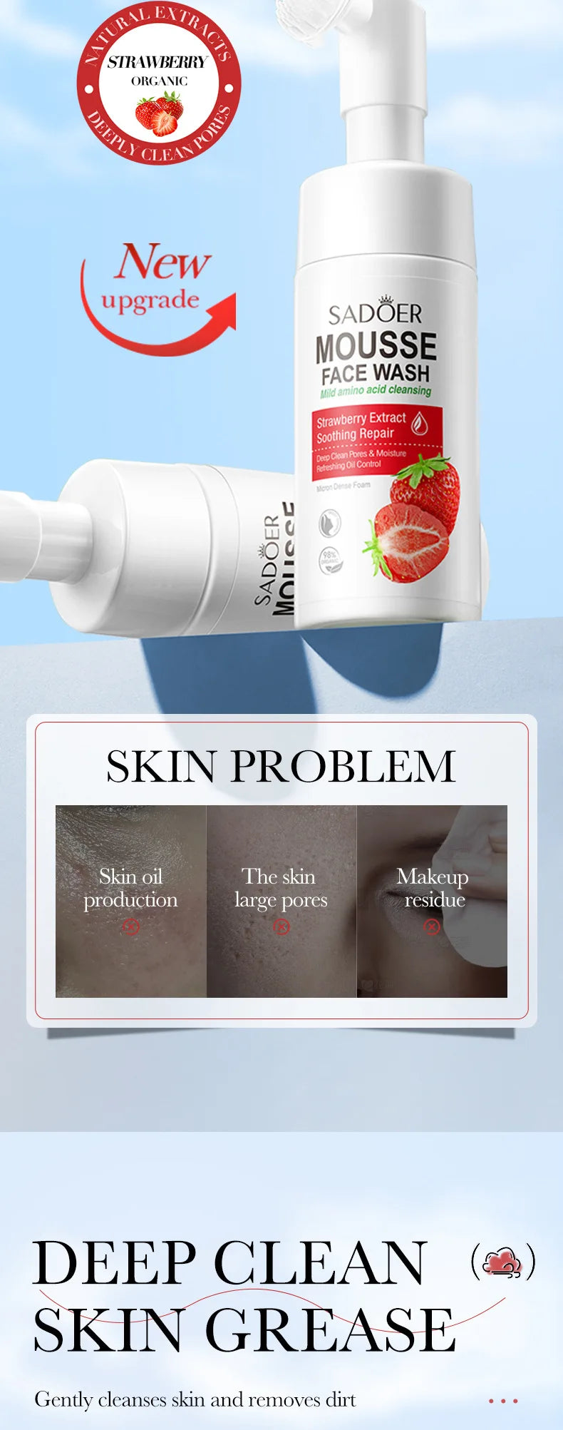 SAODER Fruits nettoyant pour le visage mousse de lavage du visage Massage nettoyage Mossee hydratant produits de soins de la peau du visage