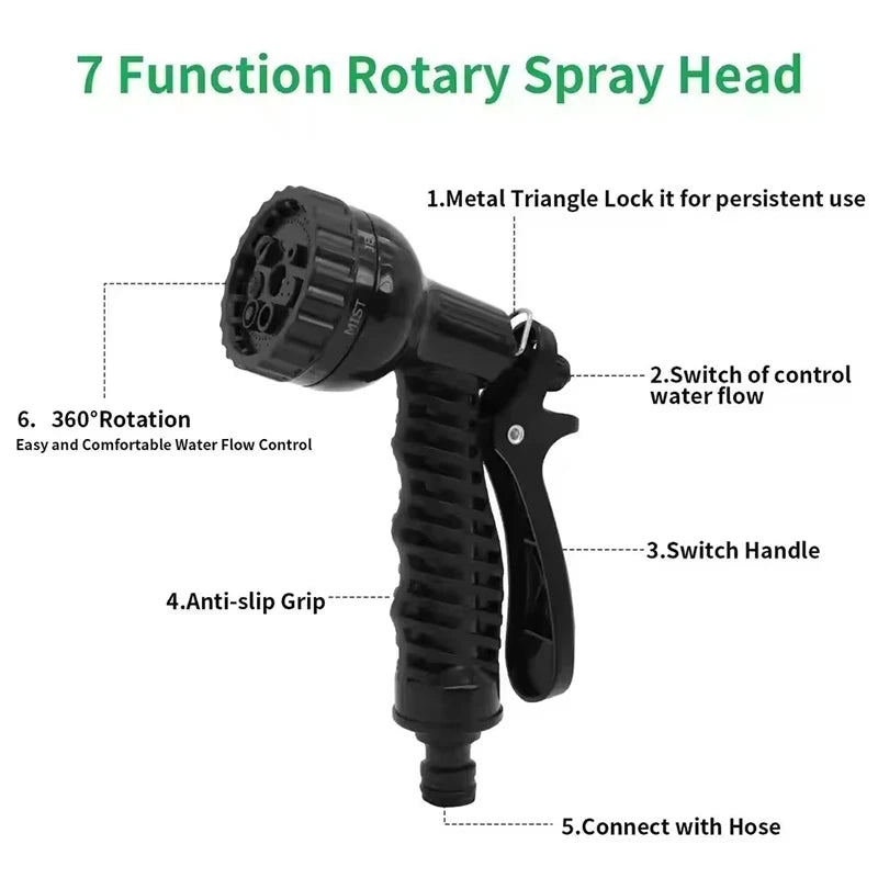Tuyau magique extensible, lavage de voiture à haute pression, 7 fonctions de pulvérisation d'eau, pistolet à eau, tuyau d'arrosage de jardin domestique