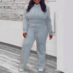 Ensemble deux pièces à la mode pour femmes, grande taille, sweat à capuche de couleur Pure, pantalon à jambes droites, avec cordon de serrage, tenue décontractée de Style de rue