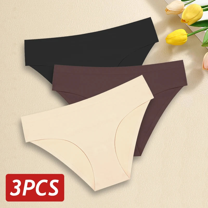 3 pièces/ensemble femmes culottes Sexy sans couture sans Trace sous-vêtements taille basse slips 9 couleurs unies respirant intimes Lingerie Ultra mince