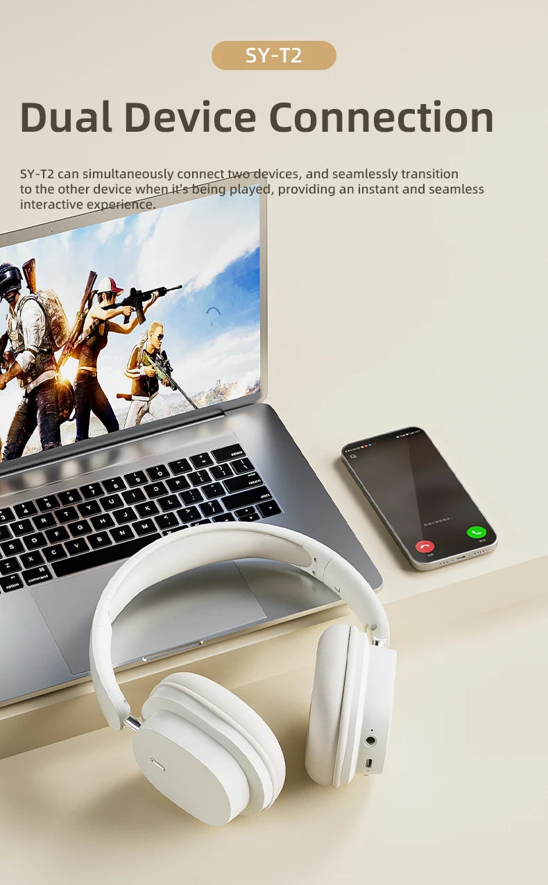 Casque sans fil Bluetooth 5.3 à la mode, casque stéréo HIFI portable supra-auriculaire, casque d'affaires, écouteurs de jeu à faible latence, prise en charge de la connexion 3,5 mm et de la lecture de cartes TF