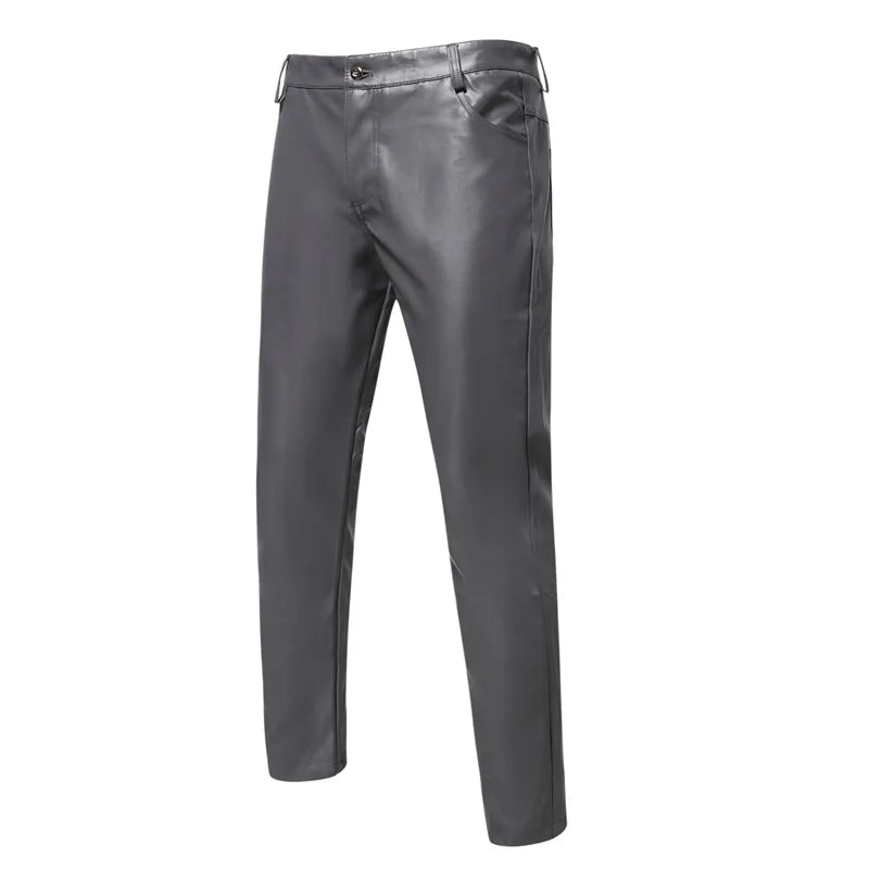 Pantalon en cuir PU pour hommes, Slim, à la mode, rouge, bleu, noir, gris, blanc, nouvelle collection 2024