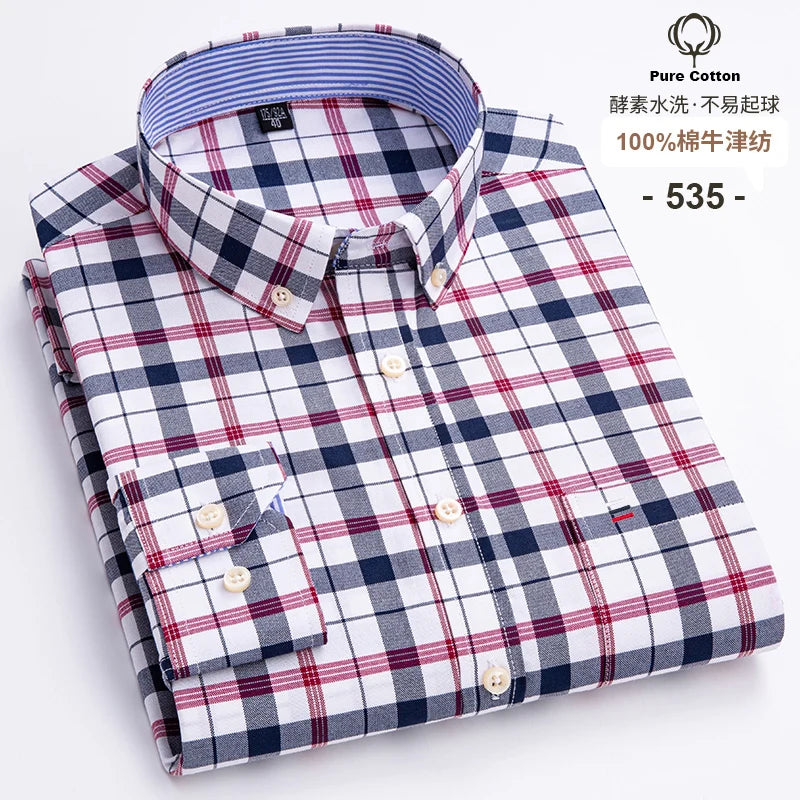 2024 mode hommes travail affaires marque Chemise hommes Plaid coton tenue décontractée chemises coupe ajustée à manches longues boutonné Chemise Homme