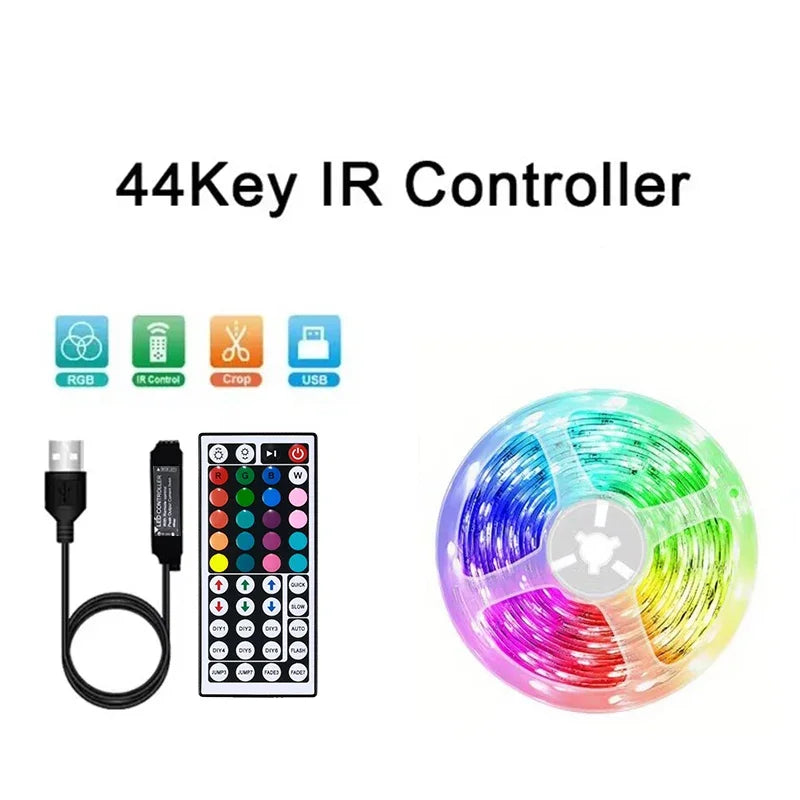 Bande lumineuse LED USB pour la décoration de la chambre, rétroéclairage TV, lampe, ruban à diode, Bluetooth, contrôle d'application, proxy document, RVB 5050, 1-40m