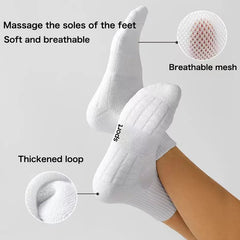 3 pairs of mid-calf sports socks with towel soles for all seasons, solid color, deodorizing, sweat-absorbing and breathable; black mid-calf socks, shock-absorbing and heel-protecting.