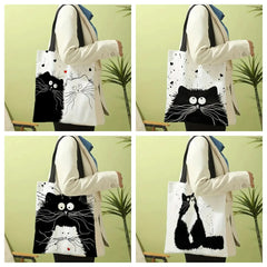 Fourre-tout réutilisable en lin imprimé chats mignons, sac de rangement d'épicerie, sac à bandoulière Portable de grande capacité, fourre-tout lavable en Machine