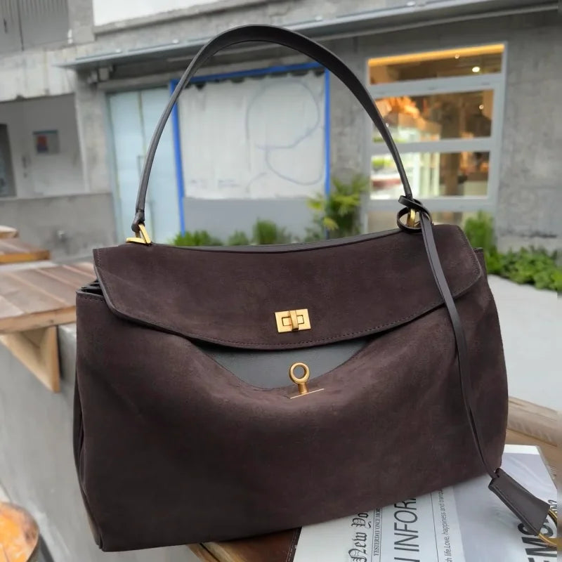 Sac à main de luxe pour femmes, café violet, marque avancée, Simple, fourre-tout en daim givré, sac à bandoulière de voyage pour banlieue