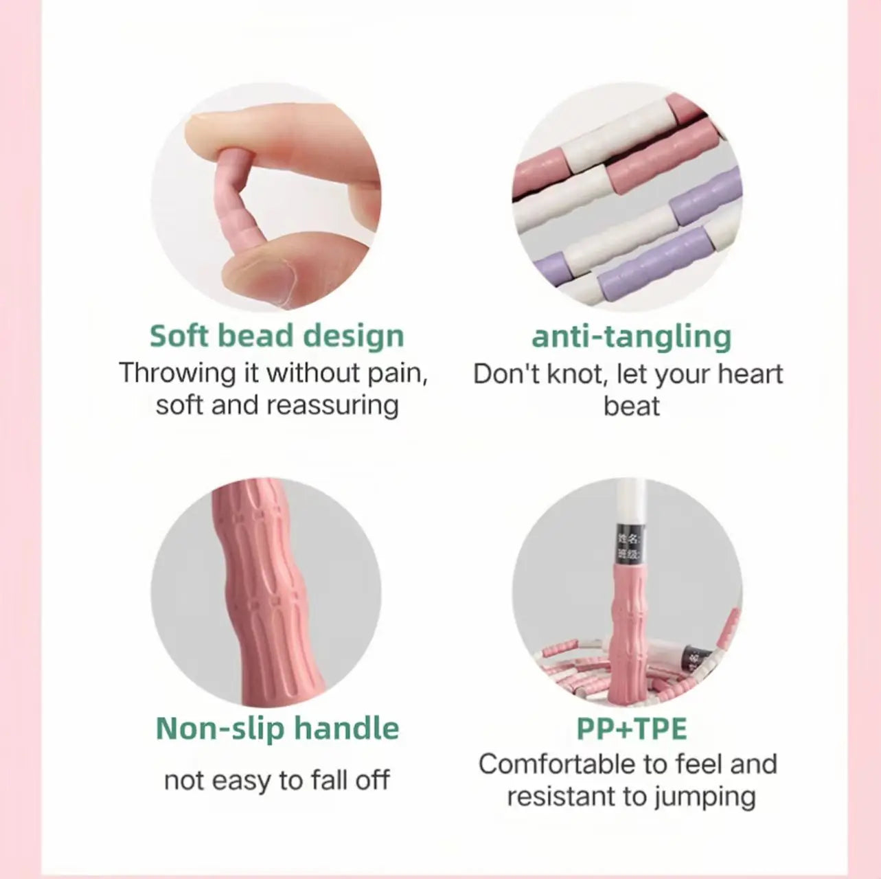 Corde à sauter de 2,8 mètres, conception réglable pour enfants et adultes sans enchevêtrements, corde à perles douces, longueur réglable pour débutant