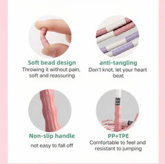 Corde à sauter de 2,8 mètres, conception réglable pour enfants et adultes sans enchevêtrements, corde à perles douces, longueur réglable pour débutant