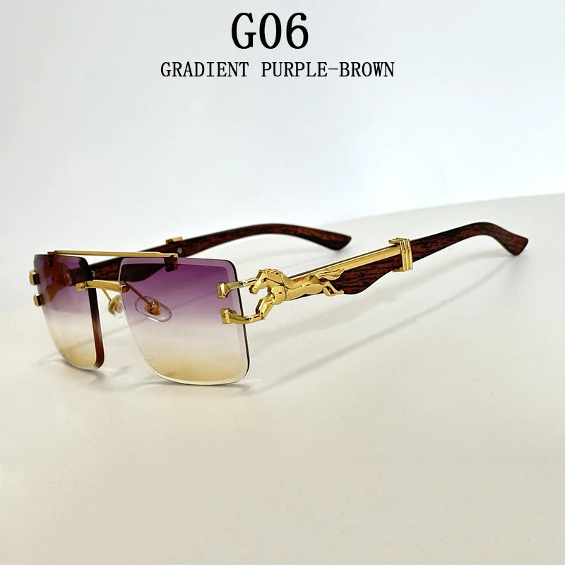 Frameless square wooden sunglasses for men and women, vintage, fashionable, luxury, retro, 2023