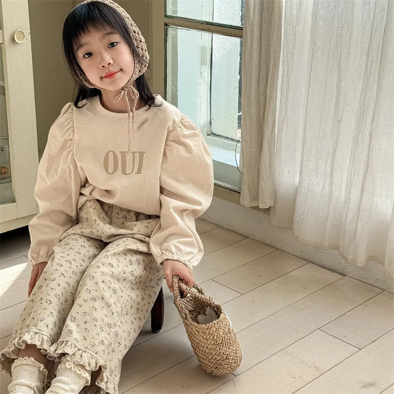 Pantalon sarouel en coton pour filles, vêtements décontractés pour enfants, pantalon en velours côtelé pour tout-petits, longueur rinçage, printemps, nouveau, 2025