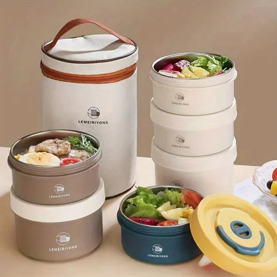 Boîte à déjeuner Portable, ensemble de conteneurs à déjeuner isolés, conteneur à déjeuner empilable Bento en acier inoxydable