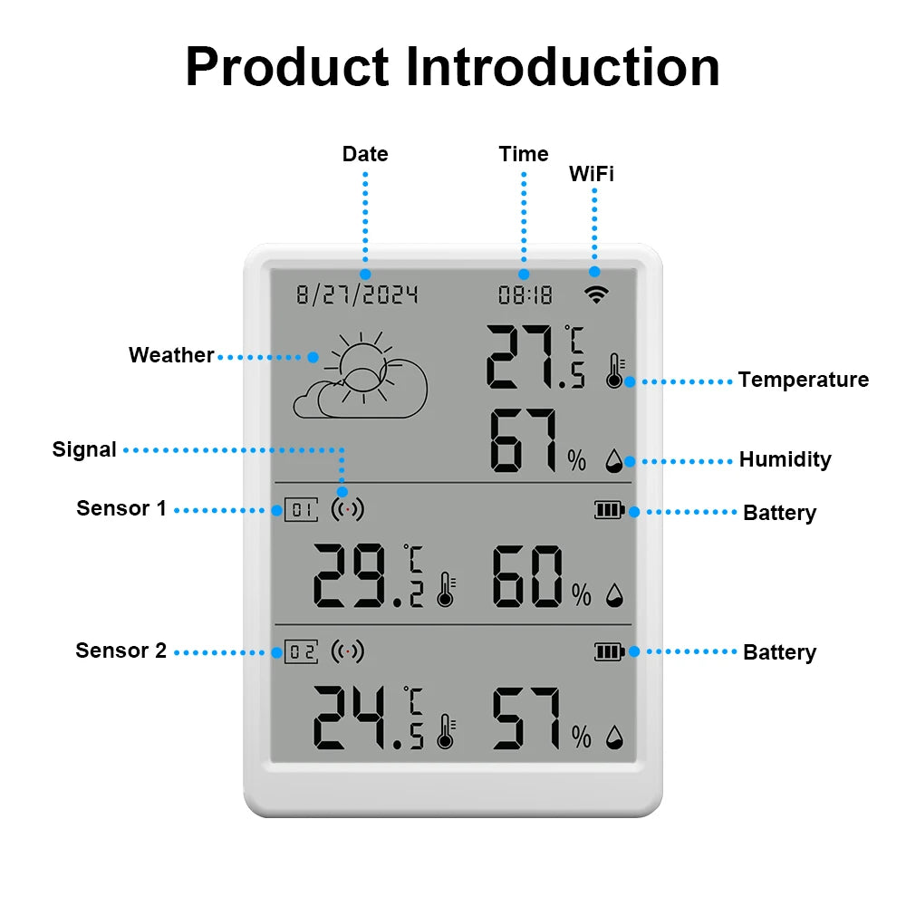 Tuya – Station météo WiFi, capteur de température, Kit thermohygromètre intelligent, passerelle Wi-Fi et thermohygromètre 433mhz avec alerte par application