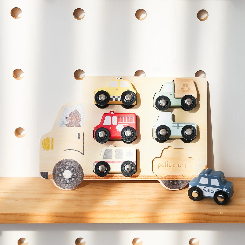 Puzzles en bois pour enfants, jouets pour bébés, Puzzle 3D Montessori, jouets éducatifs pour bébés de 2 ans, voitures, planche assortie