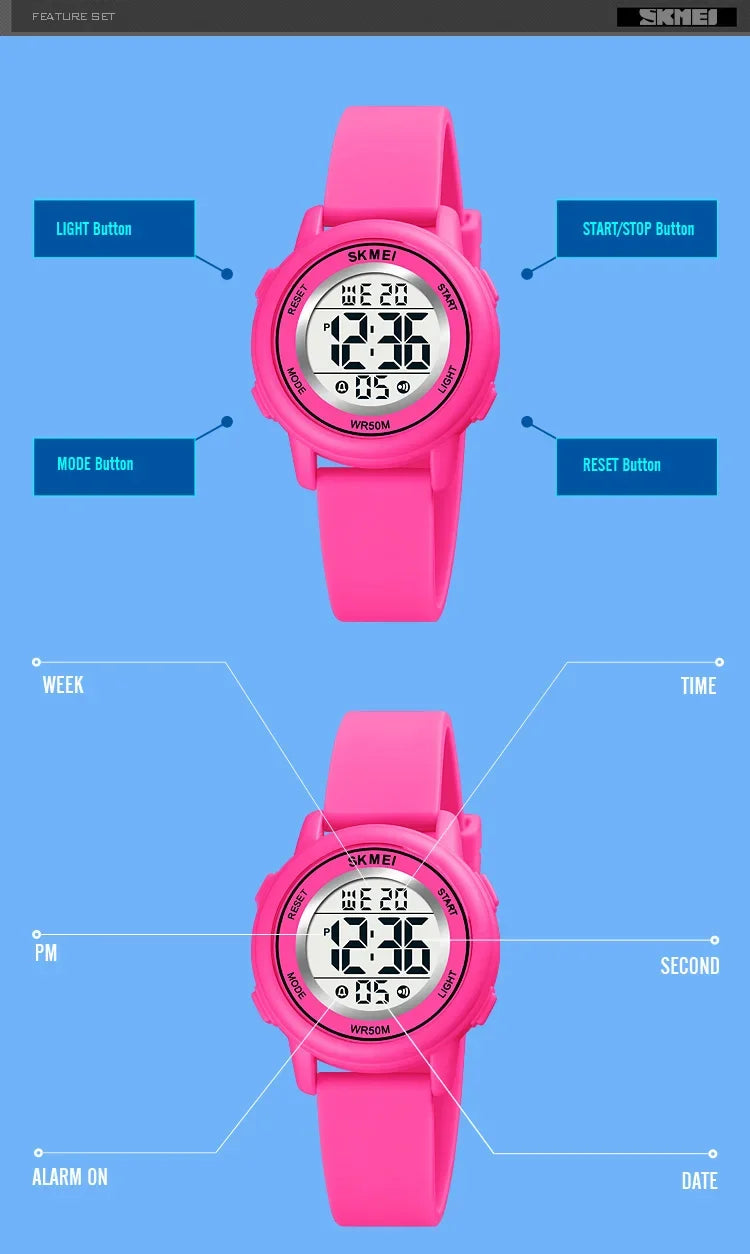 SKMEI 1721 étanche alarme enfant montres montre enfant garçons filles Sport enfants montre coloré Led enfants montres numériques