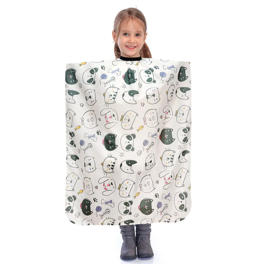 Cape de coupe de cheveux professionnelle pour enfants, dessin animé, enveloppe de barbier, Cape de coiffeur douce pour enfants, Animal Kawaii, robe de coupe imperméable
