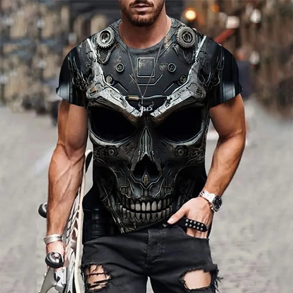 T-shirt manches courtes col rond pour homme, été et décontraé, imprimé en 3D, mode de rue en plein air, couleur unie