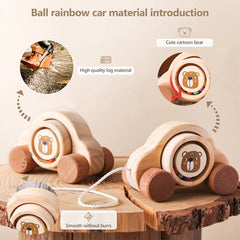 Jouets Montessori en bois pour bébé, 1 pièce, anneau de dentition de Bus de dessin animé, ours en bois de hêtre, voiture pour enfants, jouets éducatifs Montessori, cadeau