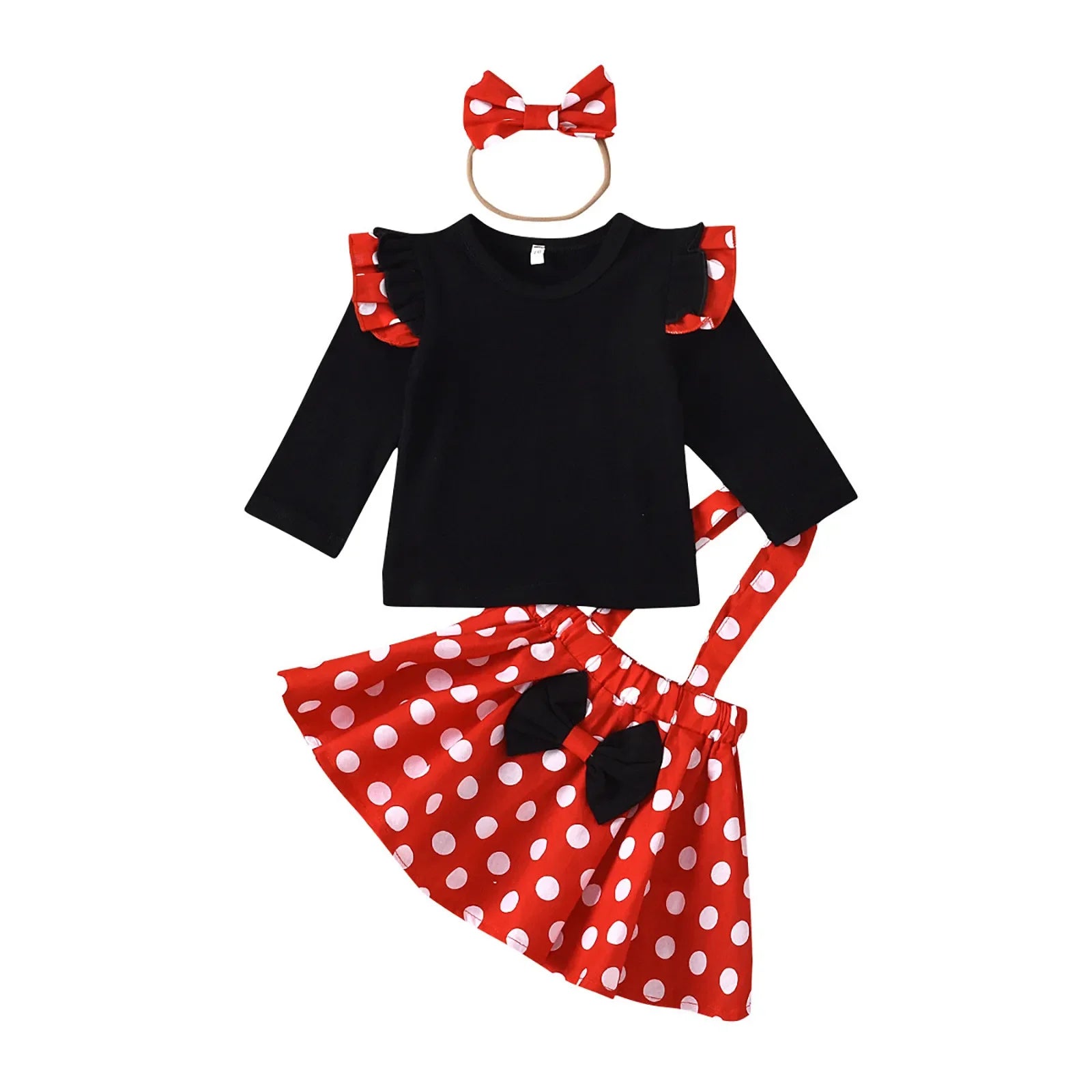 Tenue d'été pour enfants de 1 à 5 ans, ensemble de vêtements pour bébés filles, Costume d'anniversaire pour enfants, hauts à pois, jupe, robe Cosplay Minnie avec bandeau