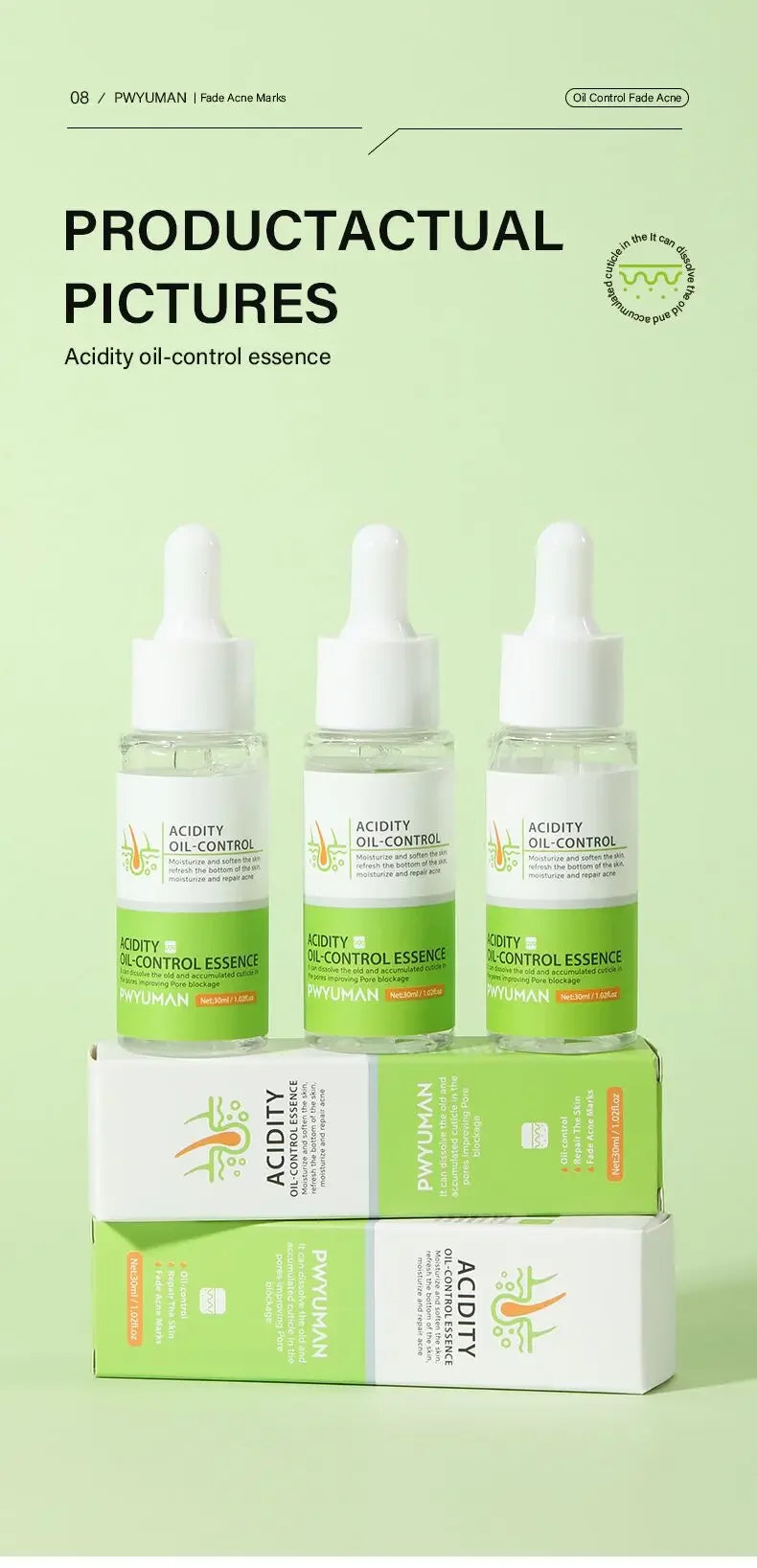 Sérum pour le visage anti-acidité, rétrécissement des pores, élimination des points noirs, contrôle de l'acné, réparation de l'huile, essence hydratante, nourrit les pores, raffermissant, soin du visage