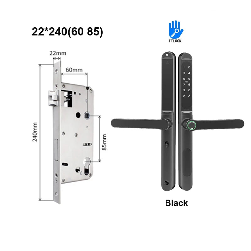 Serrure intelligente pour porte coulissante, étanche, mince, 2.8CM, mot de passe par empreinte digitale, carte IC, clé, compatible avec l'application TTlock et l'en-tête biométrique Alexa