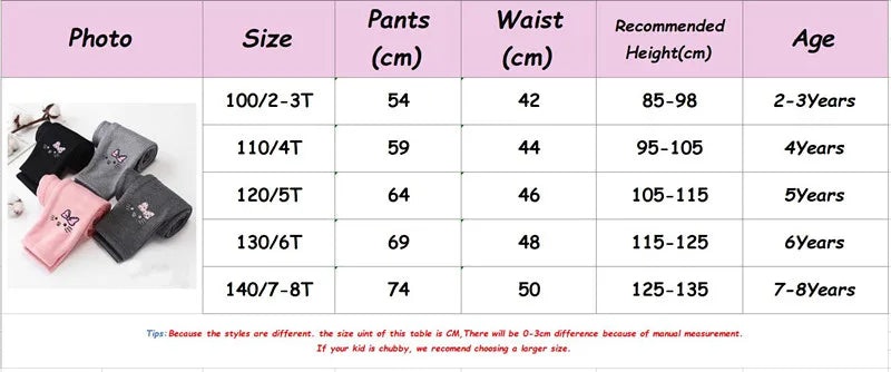 Thick and warm velvet leggings for girls aged 2 to 8 years, tights with a knee-length hem, for children, autumn and winter