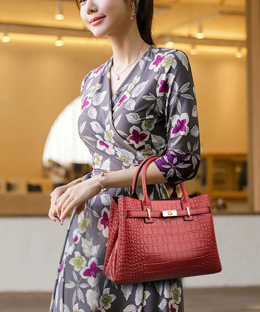 Famous brand women's handbags, high quality crocodile stripe three-piece designer shoulder bag/tote bag 