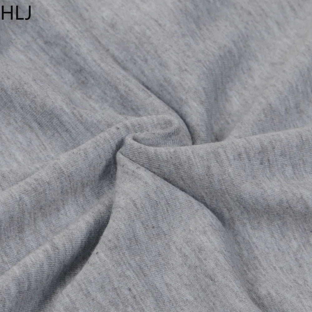 HLJ-Ensemble Deux Pièces Gris Décontracté pour Femme, Haut Court à Manches sulf, Pantalon à Jambes Larges, Survêtement Féminin